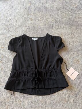 superdown Black Tie-Front Peplum Blouse